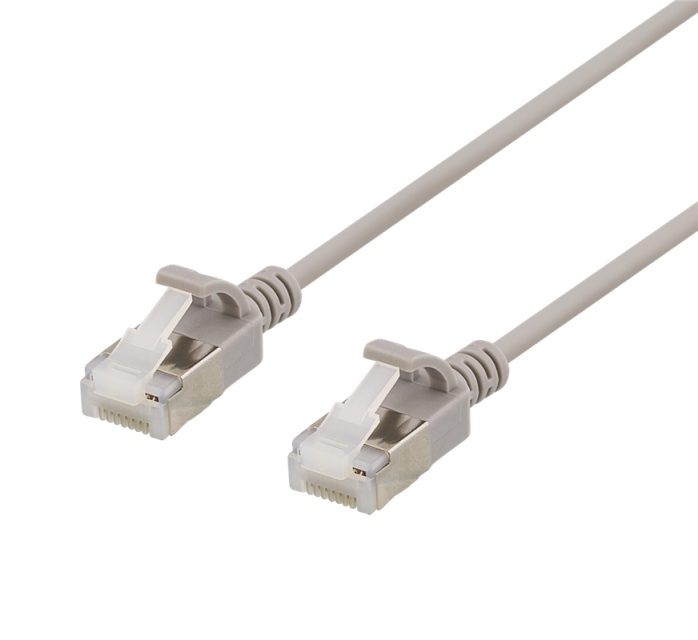 DELTACO U/FTP Cat6a patch cable, slim, 3,8mm in diameter, 2m, gray