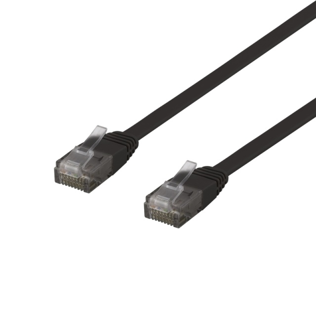 DELTACO U/UTP Cat6 patch cable, flat, 0.3m, 250MHz, black