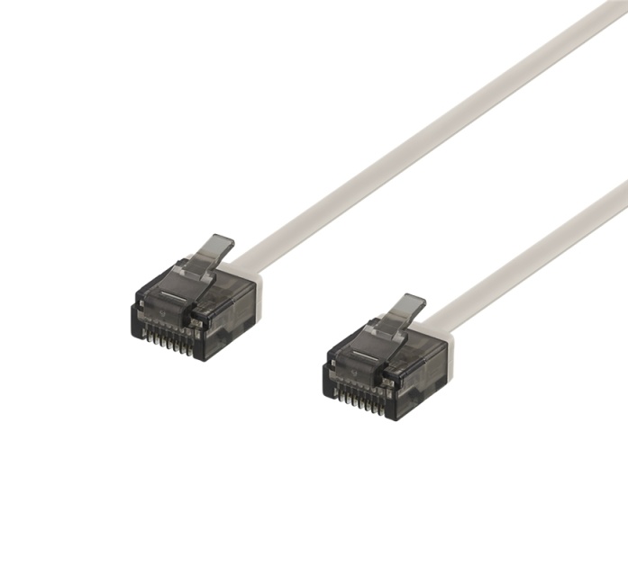 DELTACO U/UTP Cat6a patch cable, flat, 2m, 1mm thick, gray