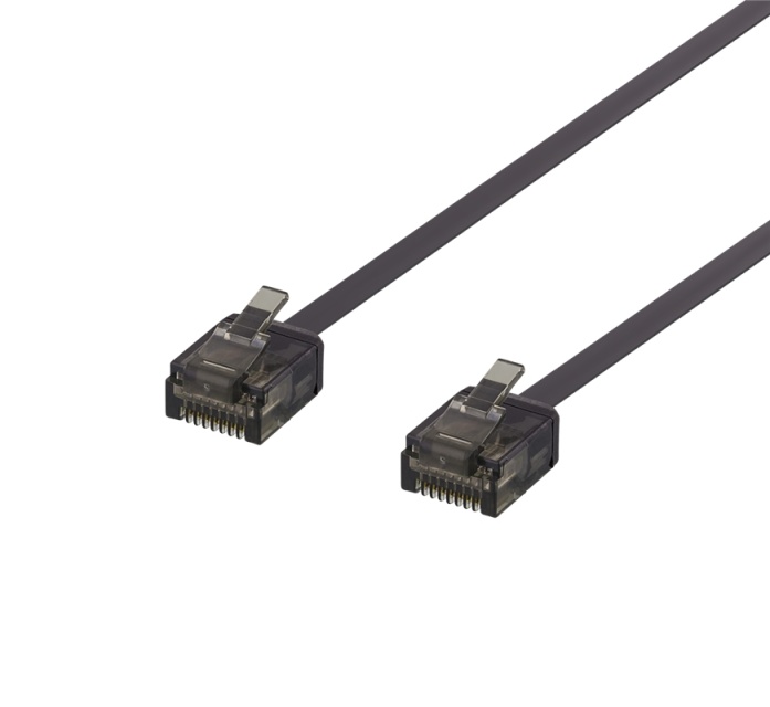 DELTACO U/UTP Cat6a patch cable, flat, 2m, 1mm thick, black