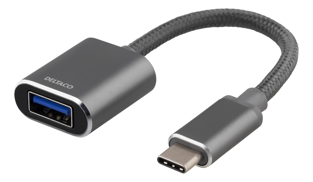 DELTACO USB-C  3.1 to USB-A OTG adapter, aluminium, retail box, gray