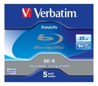 Verbatim BD-R SL Datalife, 25GB, 6x speed, 5-pack, BD-R version 1.3