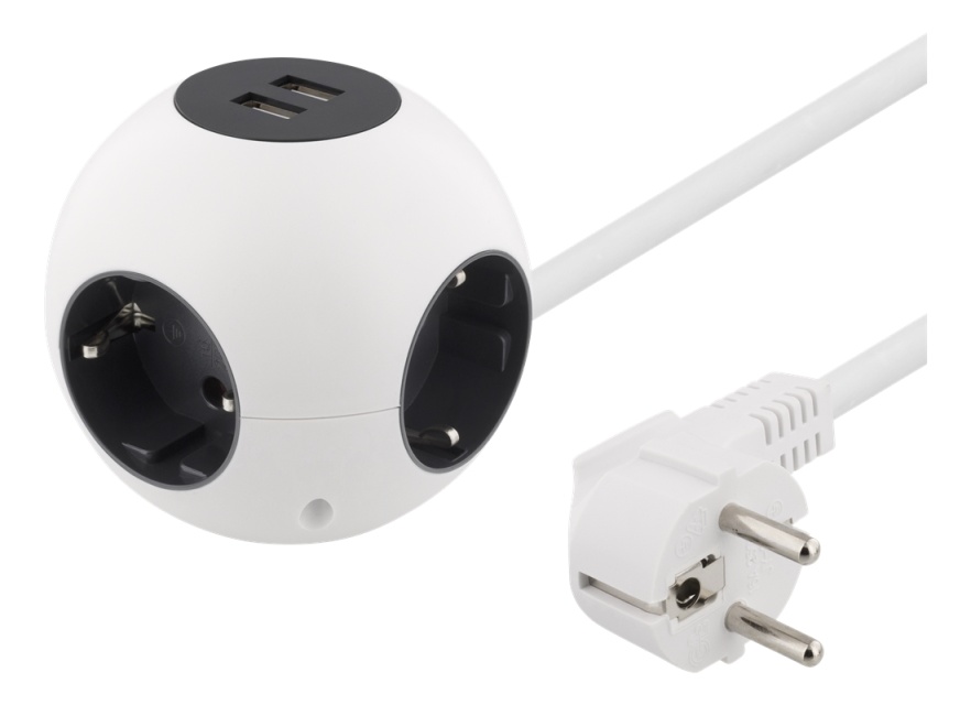DELTACO Power globe, 2xUSB-A 2.1A, 4xCEE 7/4, 1xCEE 7/7, white