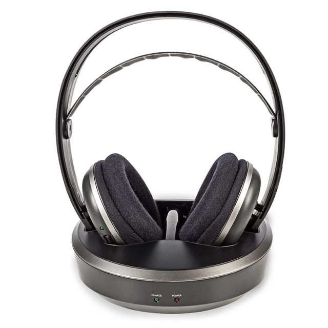 Nedis Wireless TV Headphones | RF, frequency 868 Mhz | Over-Ear | Battery play time: 11 hrs | 100 m | Digital Audio | Charging dock | Black / Silver