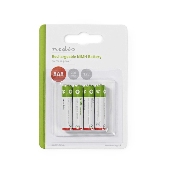 Nedis Rechargeable NiMH Battery AAA | 1.2 V DC | 700 mAh | Precharged | 4-Pack
