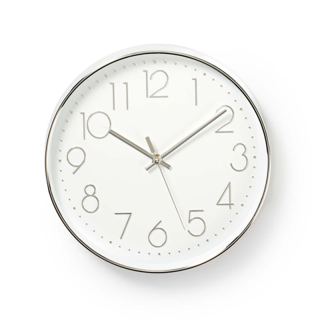 Nedis Wall Clock | Diameter: 300 mm | Plastic | Silver / White