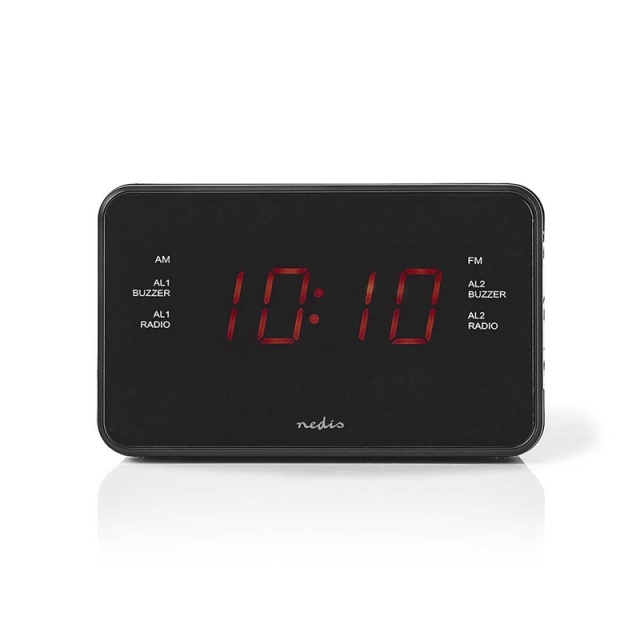 Nedis Digital Alarm Clock Radio | LED | 1x 3.5 mm Audio Input | Time projection | AM / FM | Snooze function | Sleep timer | Number of alarms: 2 | Black