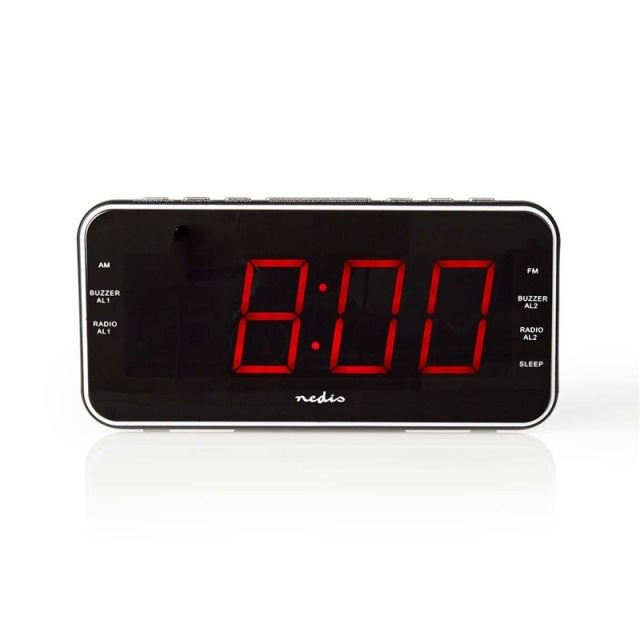 Nedis Digital Alarm Clock Radio | LED | 1x 3.5 mm Audio Input | Time projection | AM / FM | Snooze function | Sleep timer | Number of alarms: 2 | Black