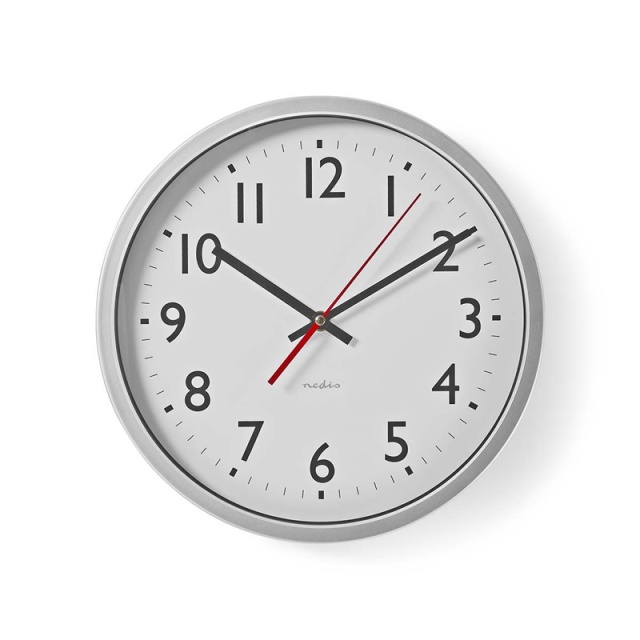 Nedis Wall Clock | Diameter: 300 mm | Plastic | Silver / White