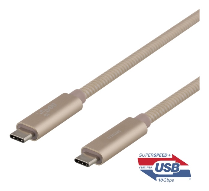 DELTACO USB-C SuperSpeed cable, 0.5m, braided, USB 3.1 Gen 2, 10 Gbps,