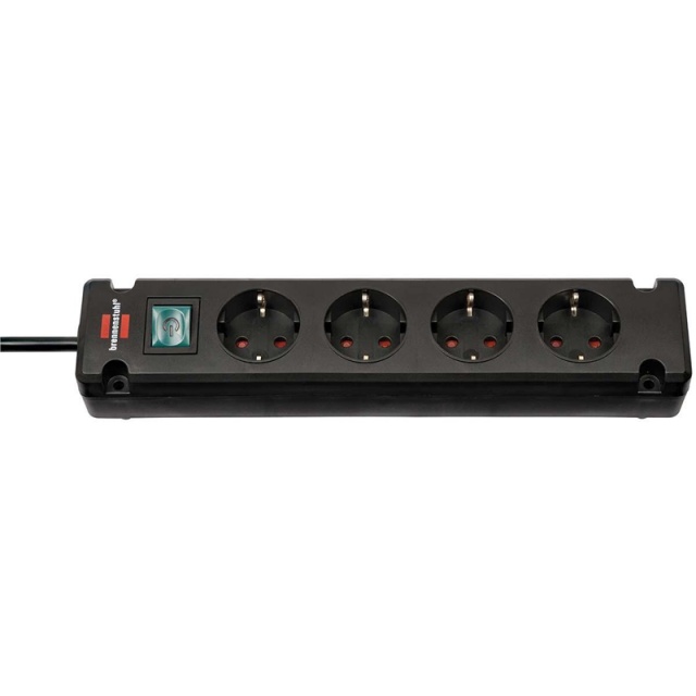Bremounta power strip 4-way (multiple socket with 90 degree sockets, power strip with mounting option and 1.5 m cable) black