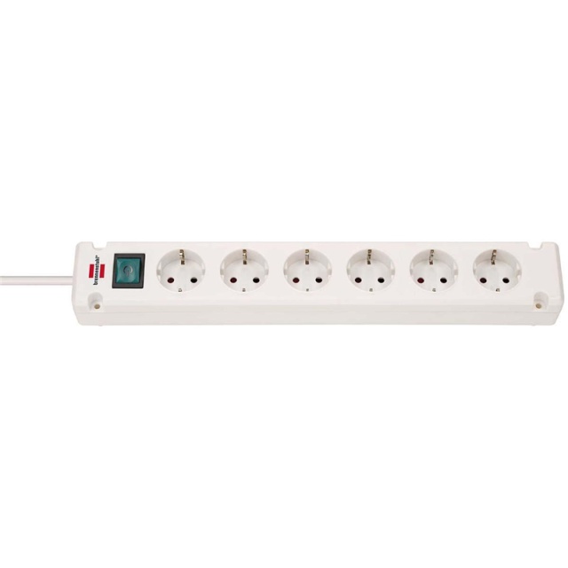 Bremounta power strip 6-way (multiple socket with 90 degree sockets, power strip with mounting option and 3 m cable) white