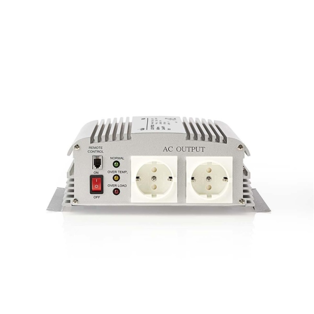 Nedis Power Inverter Modified Sine Wave | Input voltage: 24 V DC | Device power output connection(s): Type F (CEE 7/3) | 230 V AC 50 Hz | 1000 W | Peak power output: 2400 W | Battery Clamps | Silver