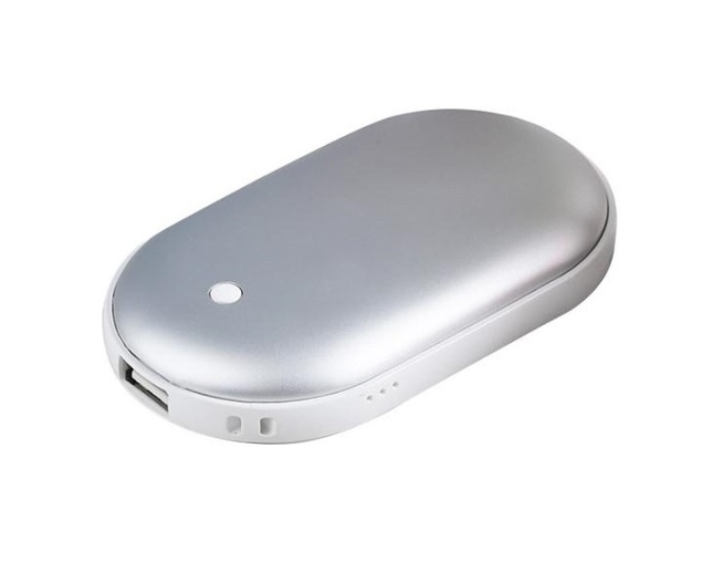 Powerbank and hand warmer in one, 5000mAh - Silver.