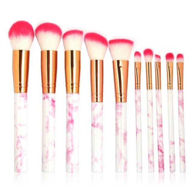 Professional gentle makeup brushes 10-Pack, Marble Fuchsia