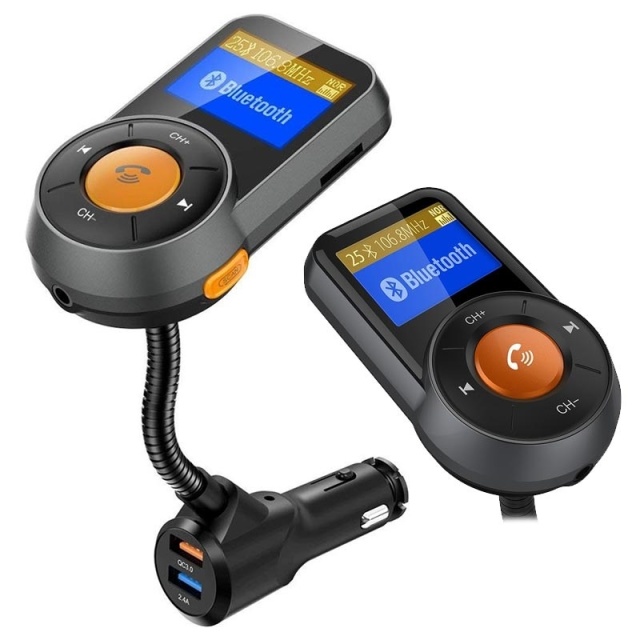 BT76 FM transmitter with Dual USB charger QC3.0+2.4A, Black