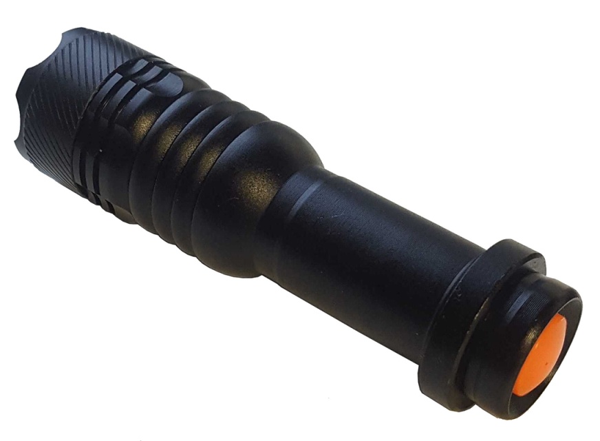 Small flashlight with 3 light modes, 9cm, black.
