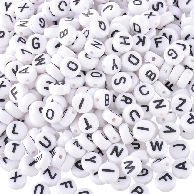 200 Beads with letters, White