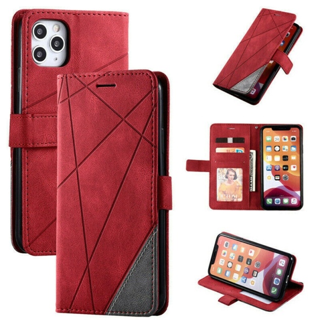 Mobile case with 3 card slots for iPhone 12 Mini, Red.