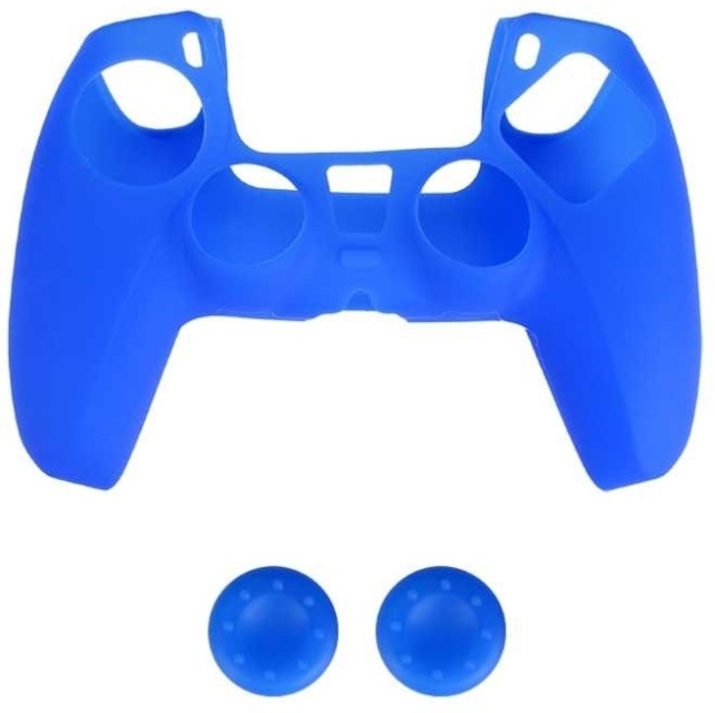 Silicone grip and 2 x Silicone cap for PS5 controller, Blue.