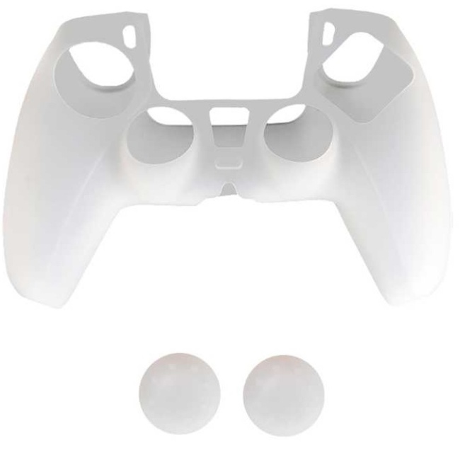 Silicone grip and 2 x silicone caps for PS5 controller, White.