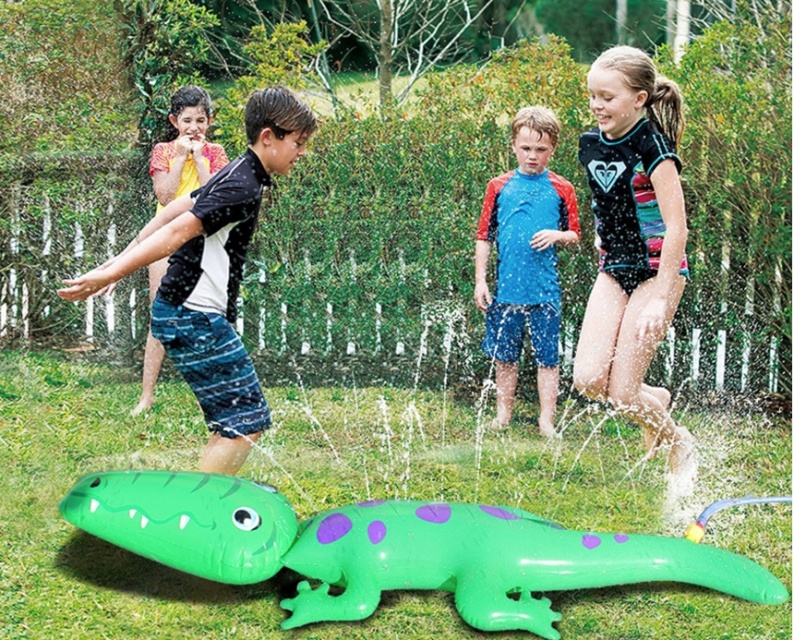 Water-spraying crocodile