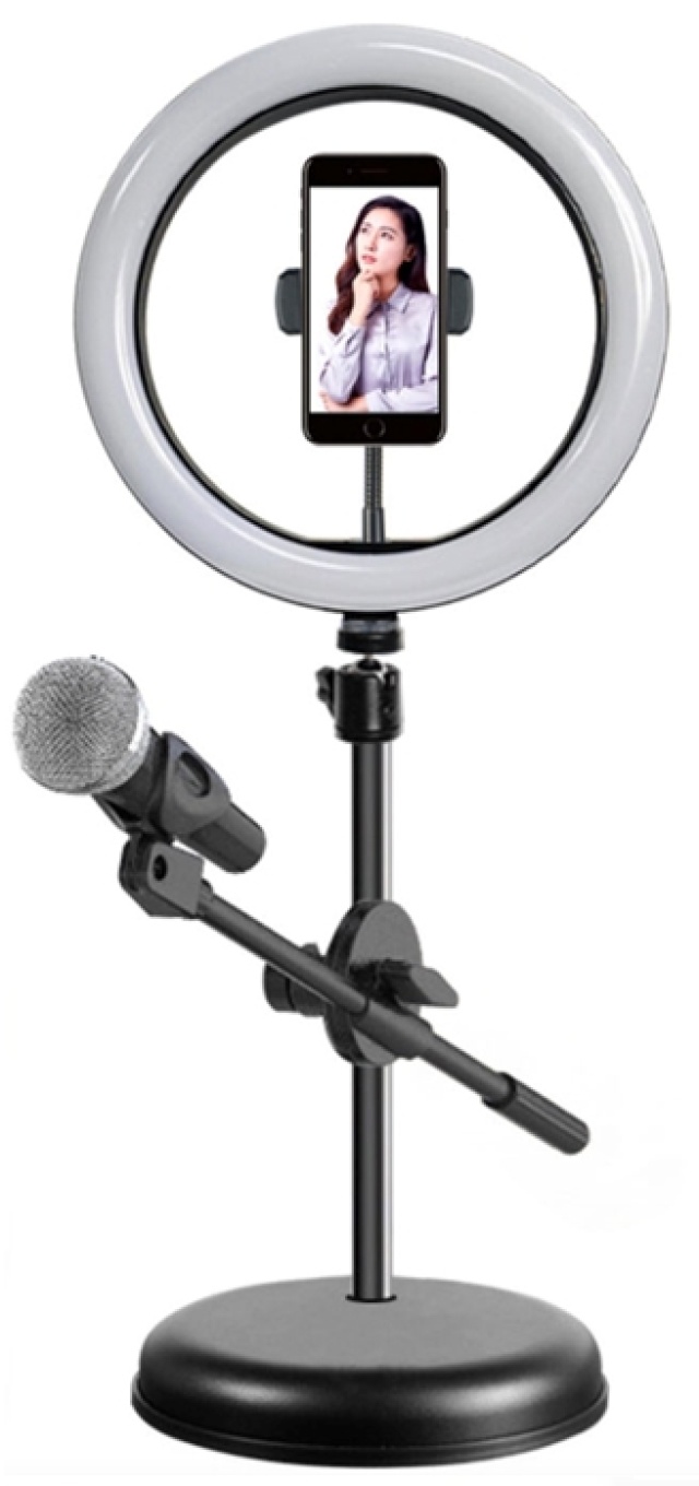 LED light with stand + mobile and microphone holder