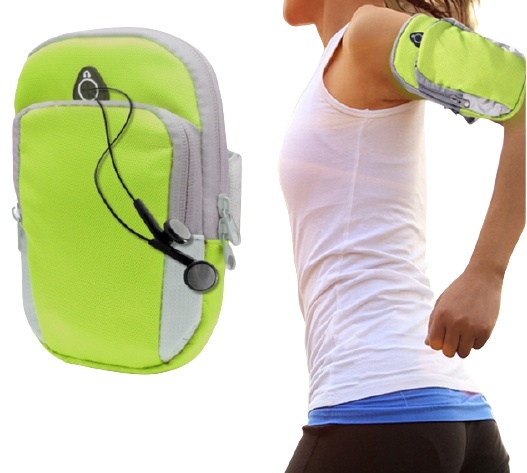 Spacious arm bag with headphone port, Green
