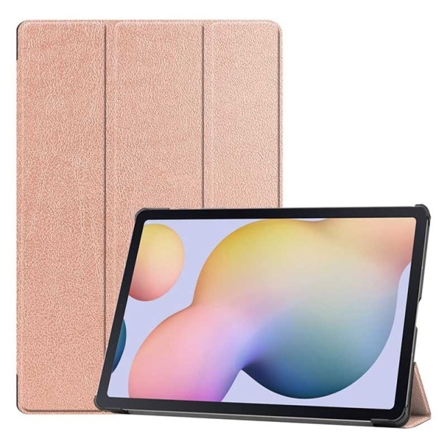 "Tri-fold case with stand function for Galaxy Tab S7 Plus 12.4"", Dark Pink."
