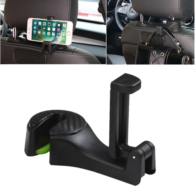 2 in 1 headrest holder for mobile and hook, Black