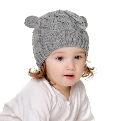 2 x Cute knitted set with hat and mittens for baby, Grey