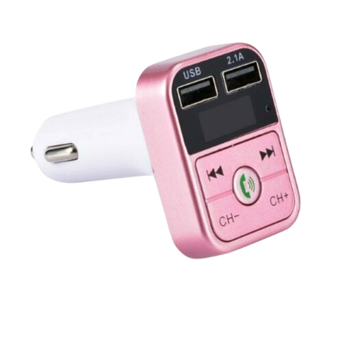 2-in-1 FM Transmitter with dual USB sockets, display and buttons, Pink