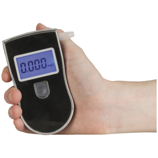 Compact alcohol meter for cars with LCD screen, Black/Silver.