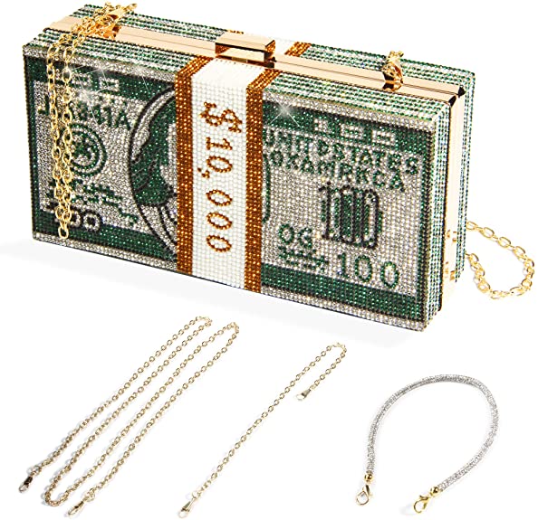 Funny handbag with a bundle of dollar bills and a magnetic lock, Green.