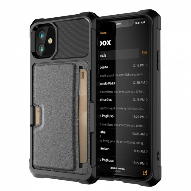 Shockproof case for iPhone 13 Pro with card holder, Black