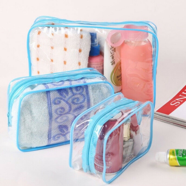 3in1 transparent toiletry bag, Blue