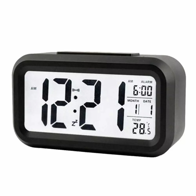 Digital Alarm clock with LED screen, Black