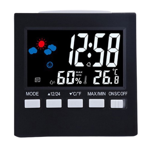 Handy Weather Station with Alarm Clock, Black