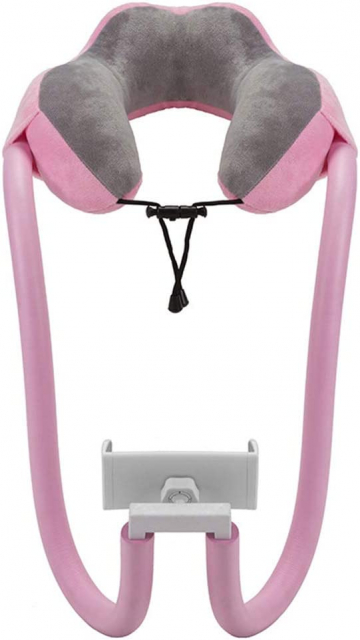 2-in-1 Neck Pillow with Tablet & Phone Support, Pink