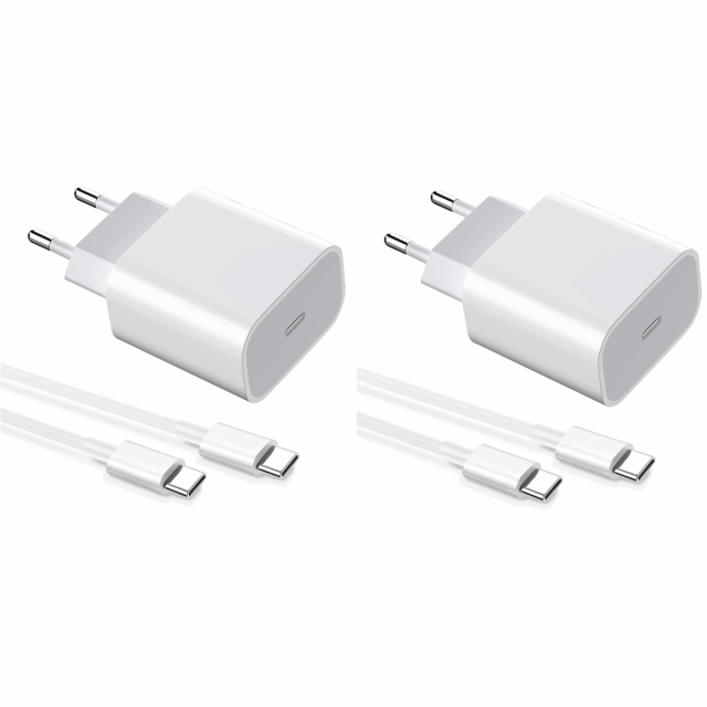 2-pack Charger for iPhone 15 / 16/ 17 / Android 20W with USB-C to USB-C - Fast Charger