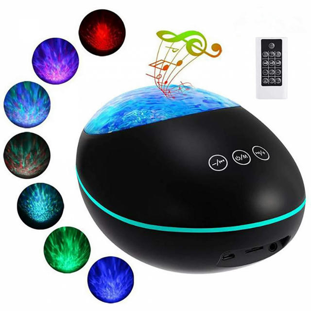 Lucky Stone Ocean LED Projection Lamp with Remote Control, Black