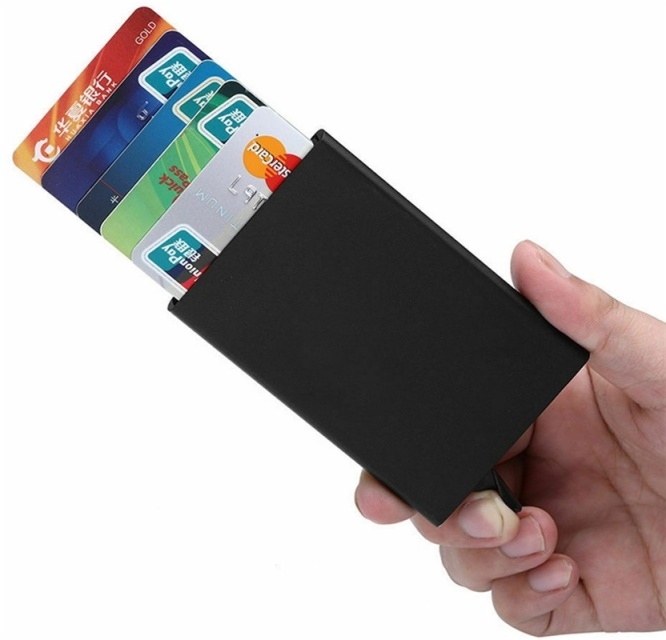 RFID Card Holder in Aluminum with Pop-up, Black