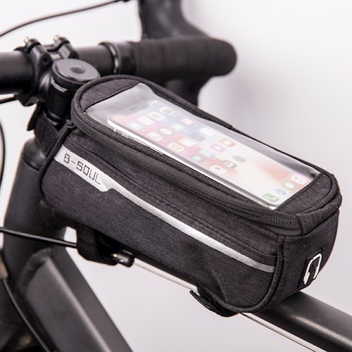 Waterproof bicycle frame bag with phone holder, Black