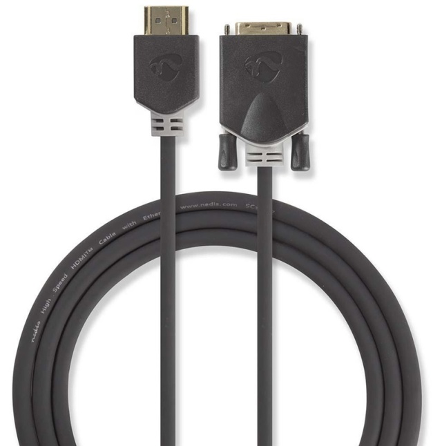 Nedis HDMI™ Cable | HDMI™ Connector | DVI-D 24+1-Pin Male | 1080p | Gold Plated | 2.00 m | Straight | PVC | Anthracite | Window Box with Euro Lock