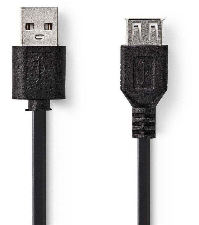 USB Cable | USB 2.0 | USB-A Male | USB-A Female | 5.5 W | 480 Mbps | Nickel Plated | 2.00 m | Round | PVC | Black | Tag