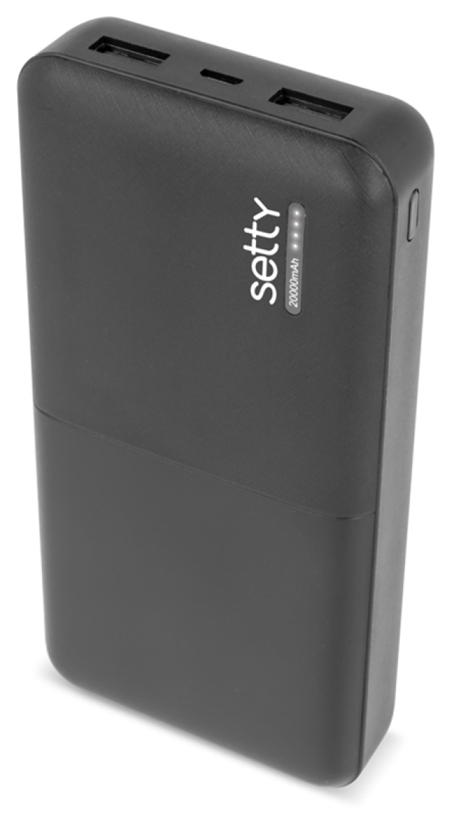 Setty powerbank med 20 000mAh & dubbla USB-portar, svart