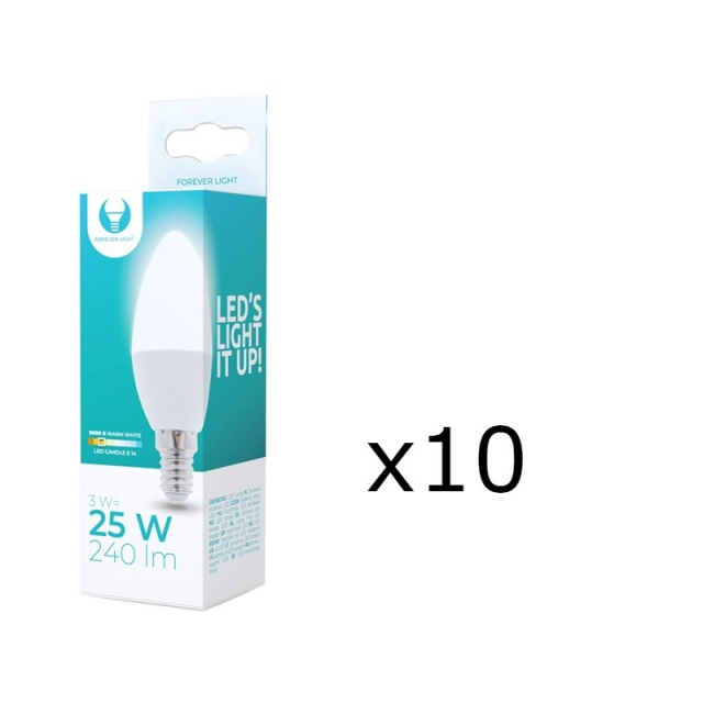 LED Lamp E14, C37, 3W, 230V, 3000K 10-pack, Warm white