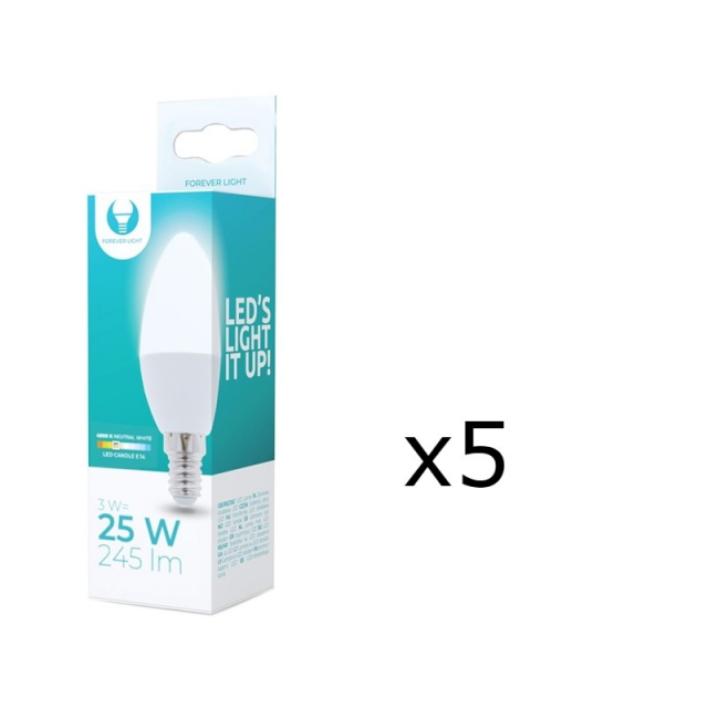 LED Lamp E14, C37, 3W, 230V, 4500K 5-pack, White neutral