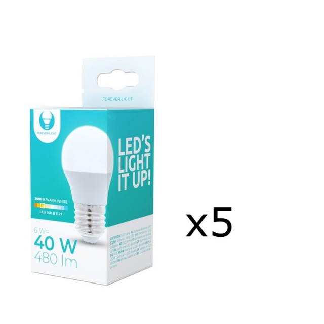 LED Lamp E27, 6W, 230V, 3000K 5-pack, Warm white