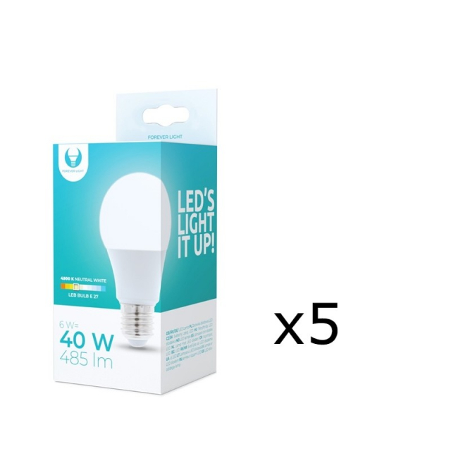 LED Lamp E27, 6W, 230V, 4500K 5-pack, White neutral
